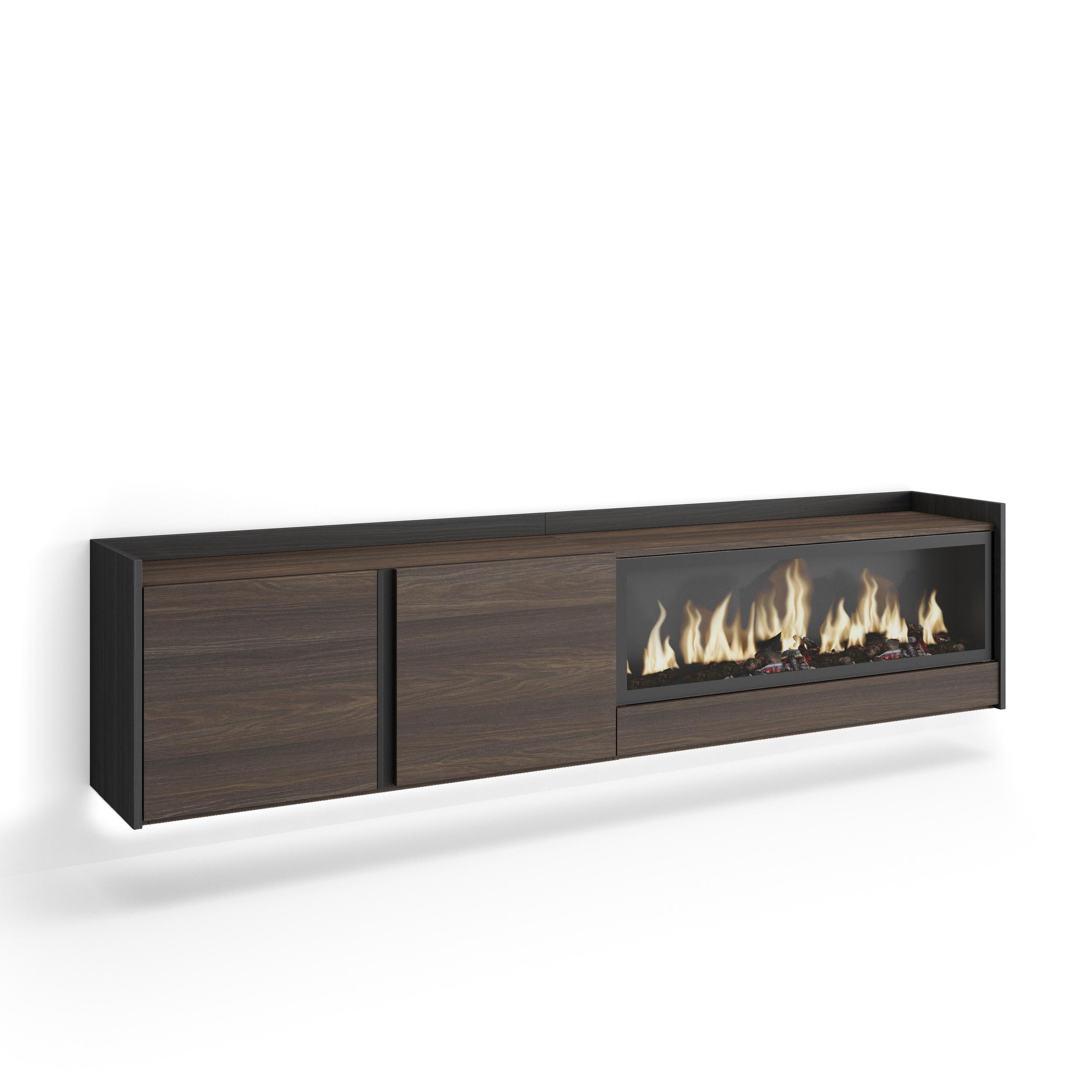 Mueble TV, Televisión, 212x35x50cm, Para TV hasta 80", Chimenea eléctrica XXL, Colgado, Suspendido, LED