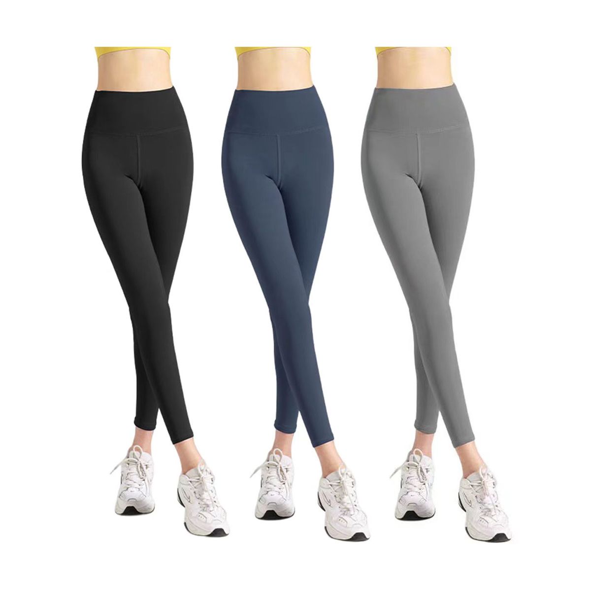 COPES Pack Ahorro 3 Piezas Leggings de Yoga de Cintura Alta para Mujer, seamless yoga leggings, negro+azul+gris