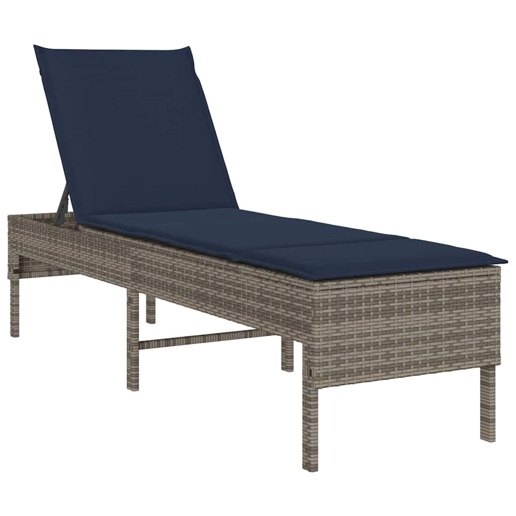 vidaXL Tumbona con cojín, color gris, 55x200x44cm, poliratán