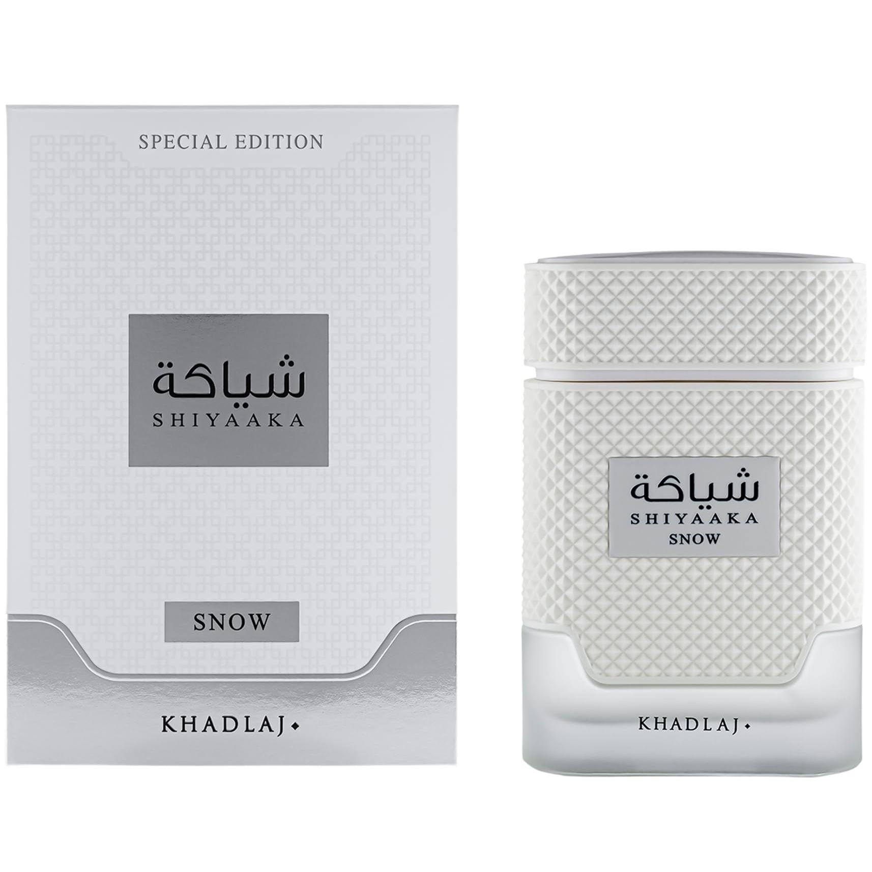 Shiyaaka Snow Khadlaj 100 ml | Perfume Arabe 100% original Fresco Almizclado Cítrico Helado Unisex con Maderas Blancas