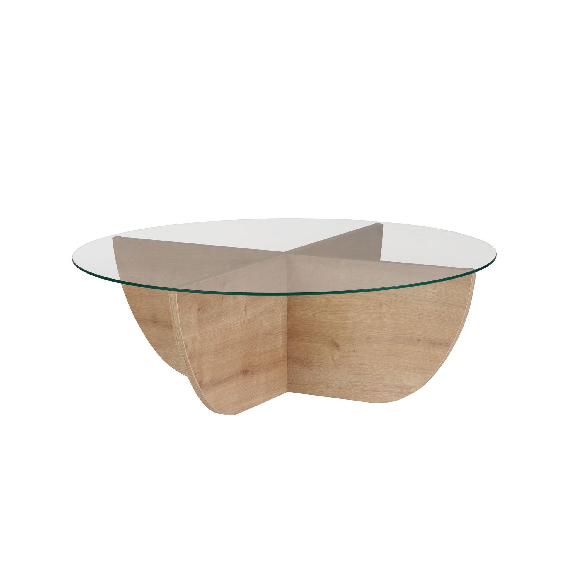 Habitat y Jardin - Mesa baja de cristal "Liya" 90 x 90 x 30 cm - Roble zafiro