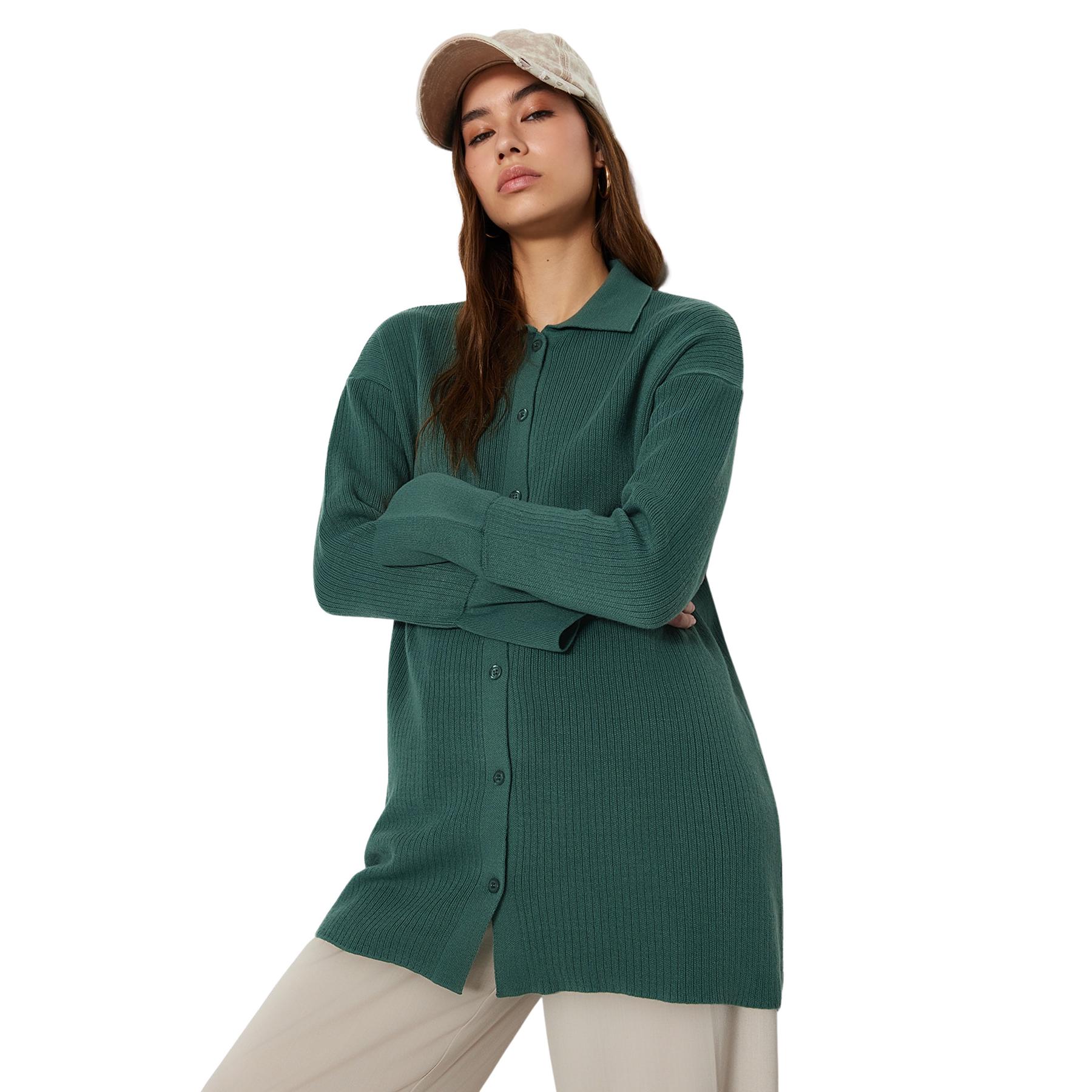 Trendyol Mujer Verde Oscuro Cárdigan De - Diseño De Moda - Medidas Del Modelo - 100% Acrílico Pequeño