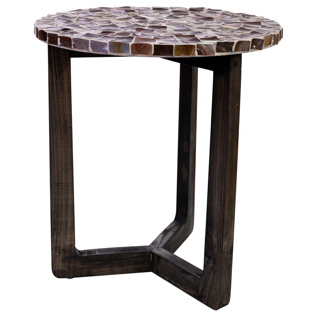 Wonderlust Deco - Mesa auxiliar de madera y capiz marrón d40x45h cm Marrón D40x45h cm