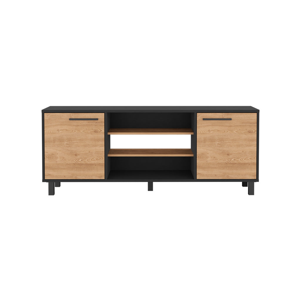 TUHOME Mueble TV Kaia con Almacenamiento Multimedia, Negro / Miel Madera manufacturada  Salón-Mueble Tv