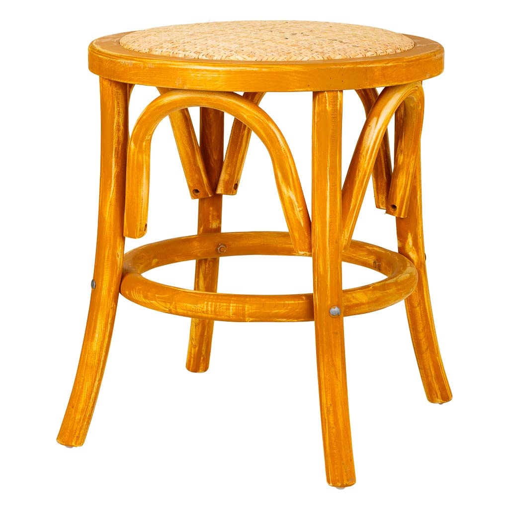 WANDERLUST DECO Taburete de madera y asiento de ratán marrón d40x45h cm