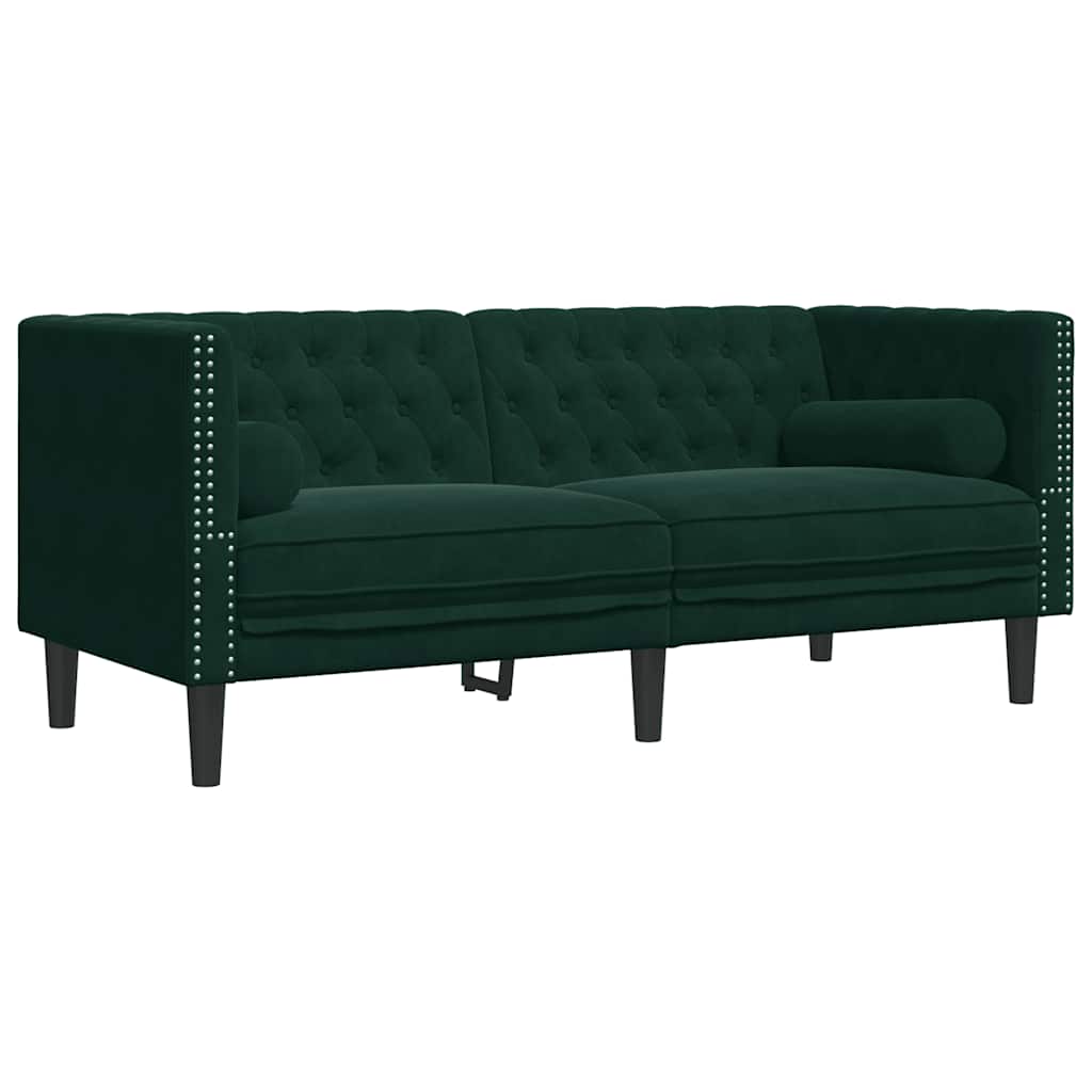 vidaXL Sofá Chesterfield 2 plazas con cojines terciopelo verde oscuro