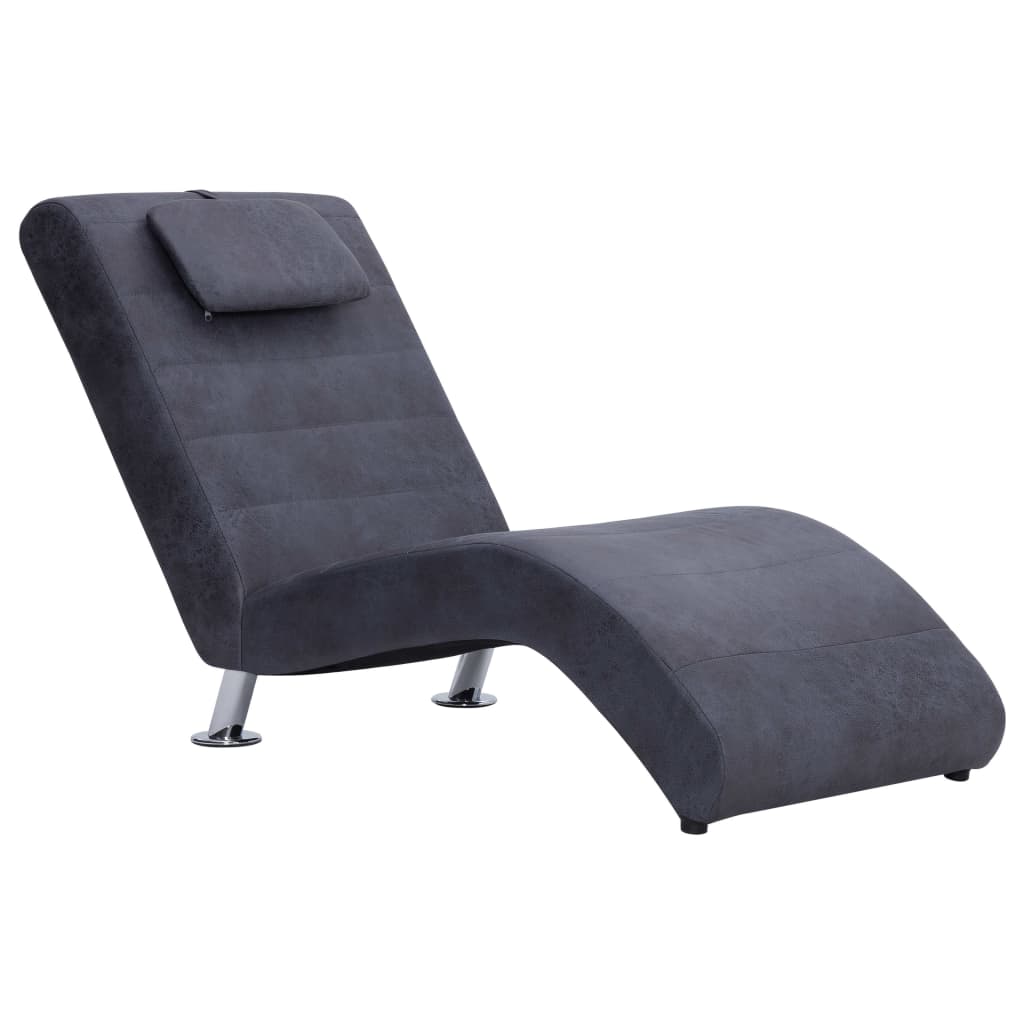 vidaXL Diván con almohada de piel de ante artificial gris