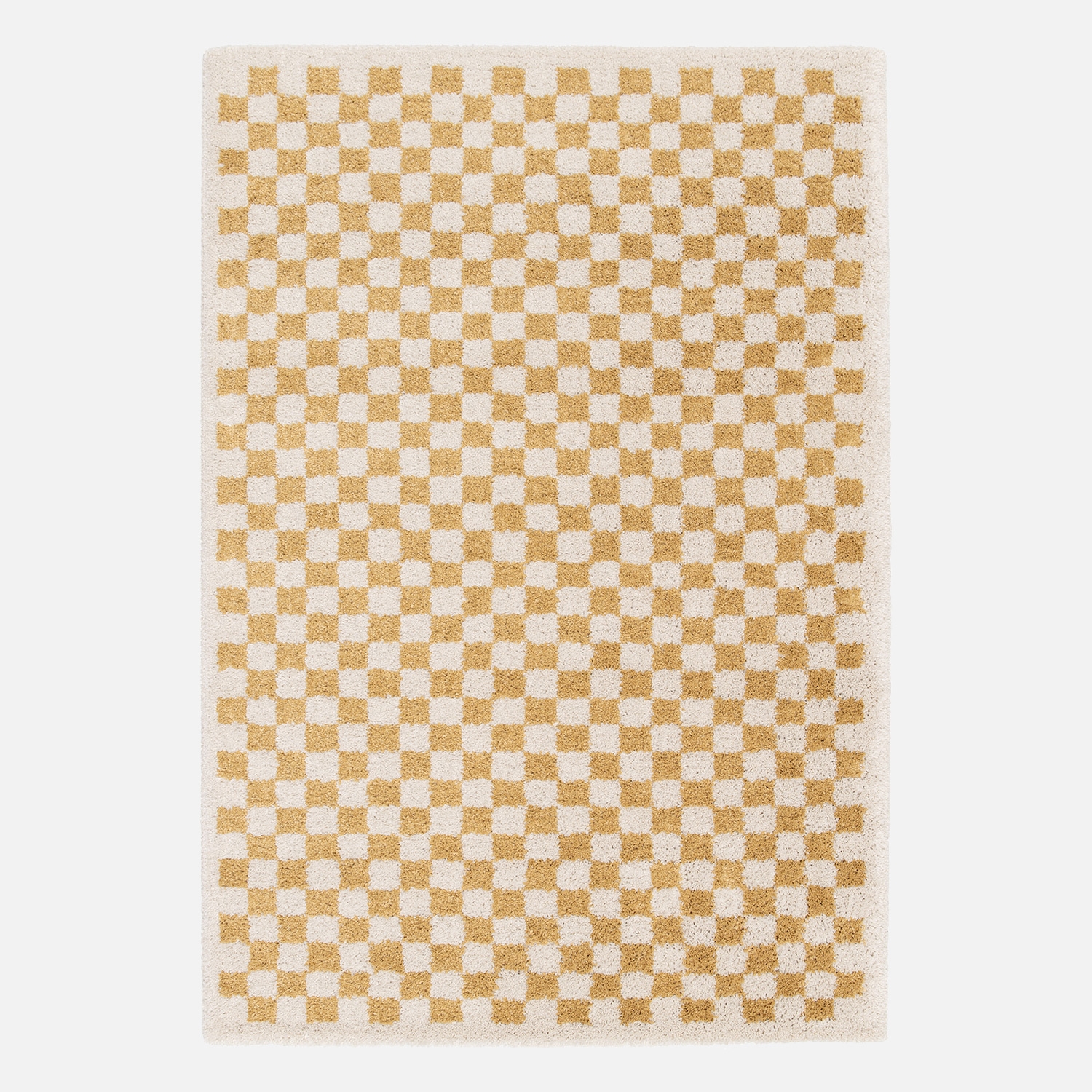 sweeek - Alfombra interior shaggy damero amarillo mostaza y crema , Taylor , 170x120x3