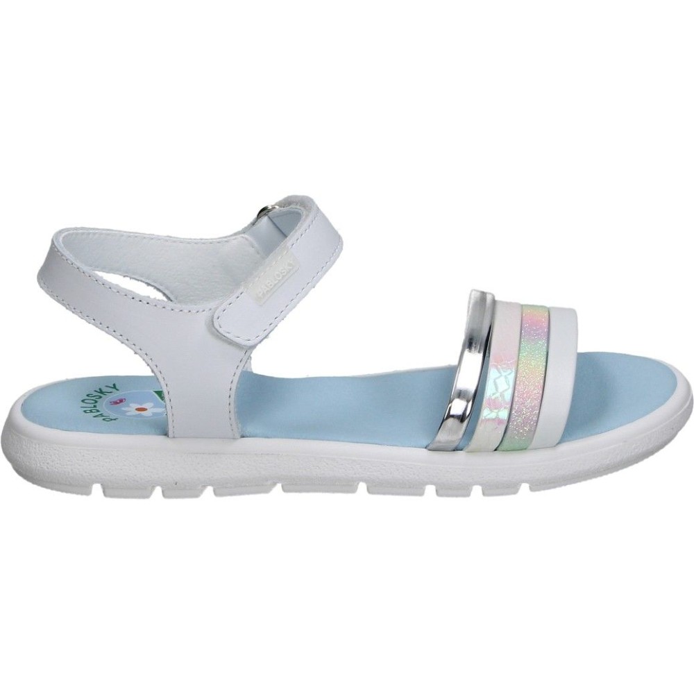 PABLOSKY | Sandalias de Piel Pablosky Panda para Niña – Sandalias de Verano en Color Blanco con Detalles – Sandalia con Cierre de Velcro – Flexibles – Hechas en España – Transpirables – Modelo 448600
