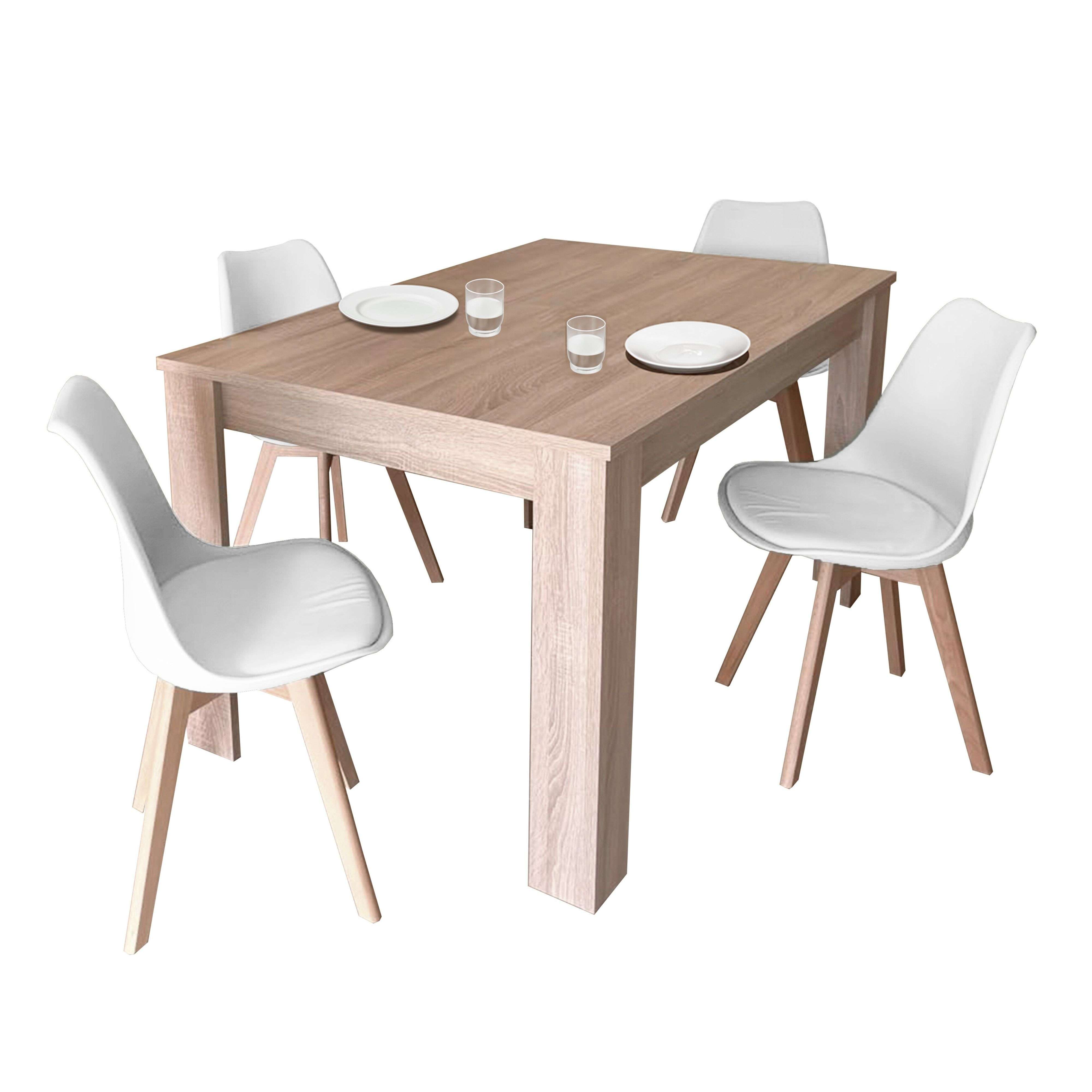 Miroytengo Conjunto Mesa Extensible con 4 Sillas en Color Roble Canadian y Blanco
