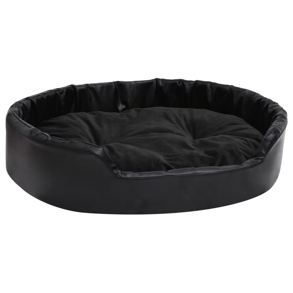 vidaXL Cama para perros felpa y cuero sintético negra 90x79x20 cm
