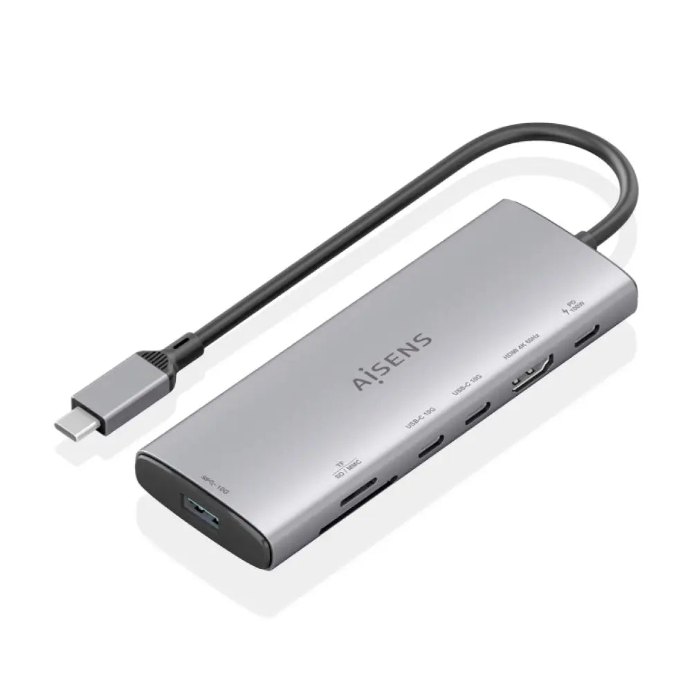 Dock USB-C Aisens ASUC-7P031-GR 7-en-1 Aluminio 4K 10Gbps Gris 20cm