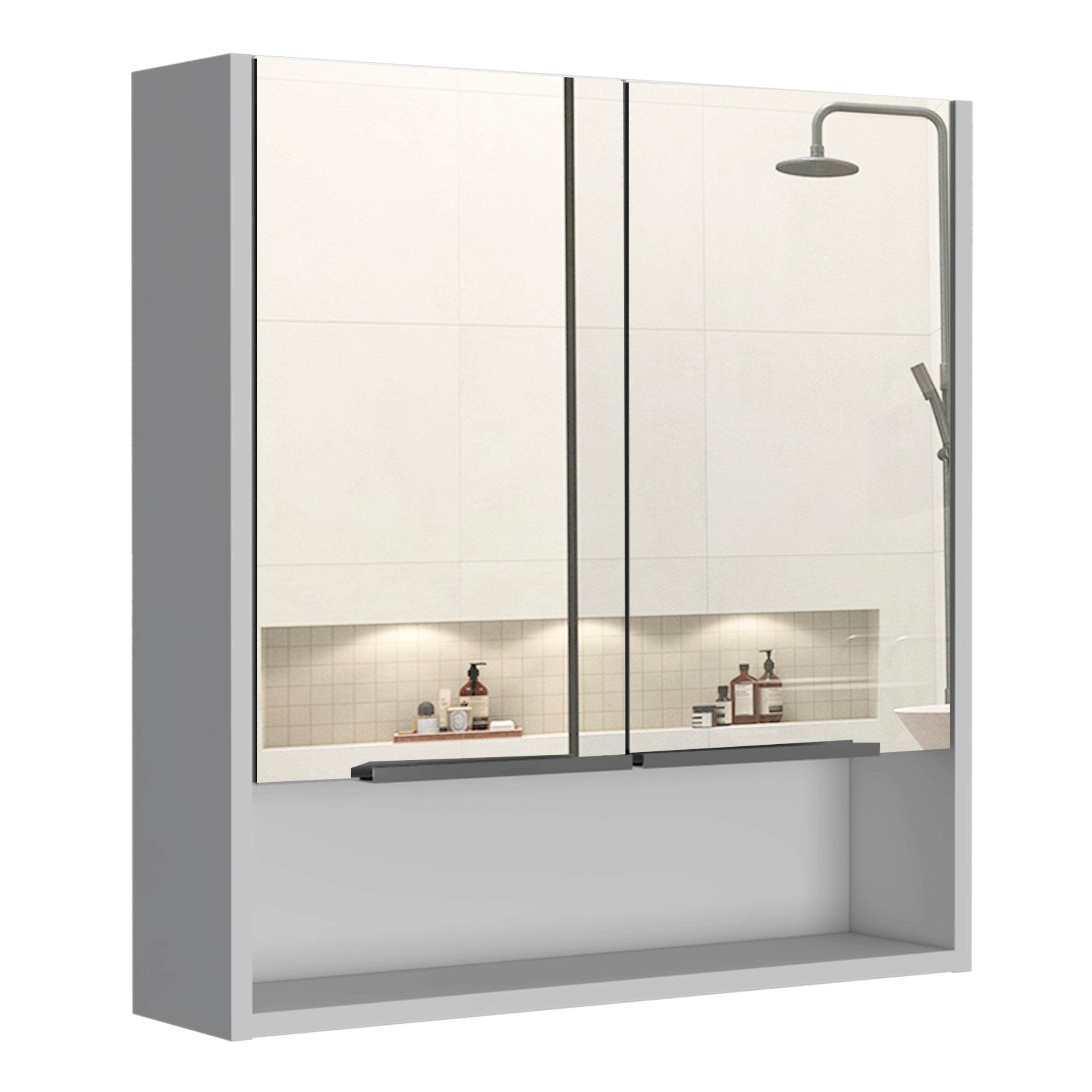 TUHOME Botiquin Jaspe con dos puerta y cada puerta con un espejo en la parte exterior, Blanco
