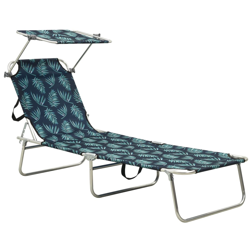 vidaXL Tumbona plegable con toldo aluminio en color Rosa/Estampado de hojas/Azul