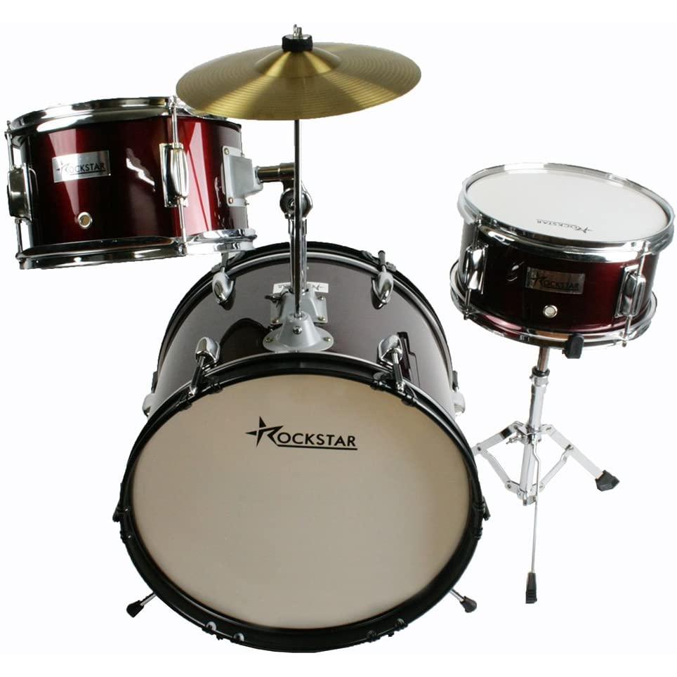 Batería Infantil Rockstar BA-1042 con Tom 10x5, Caja 10x6, Bombo 16x11, Crash 10, Soporte de Platos, Sillín y Baquetas
