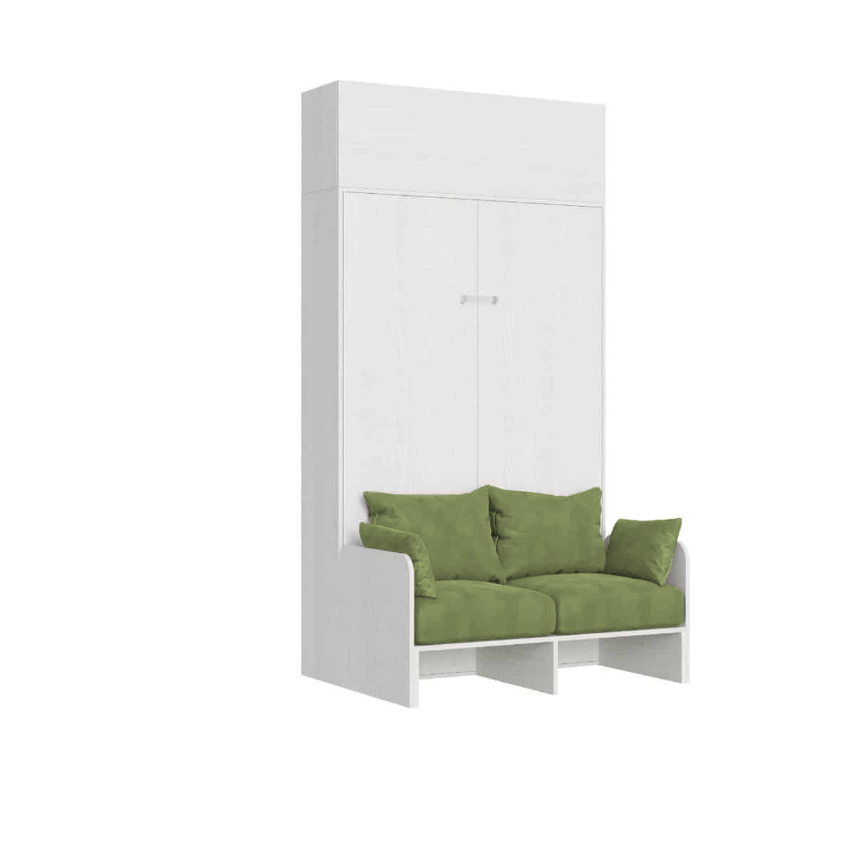 Cama plegable Kentaro de 120 cm tamaño queen con sofá y mueble de pared de fresno blanco, color verde - Itamoby