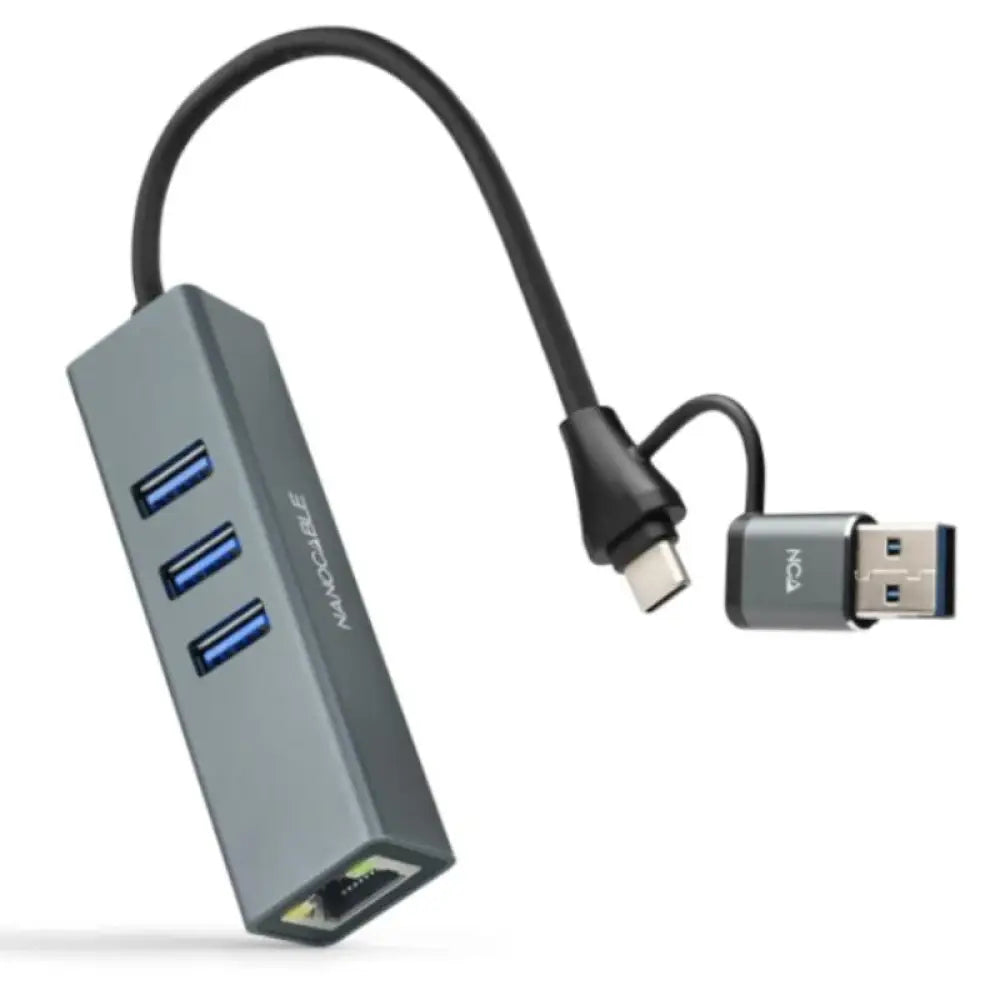 Nanocable 10.03.0412 usb-c and usb-a to ethernet and 3xusb 3.0 converter, aluminum, 15 cm