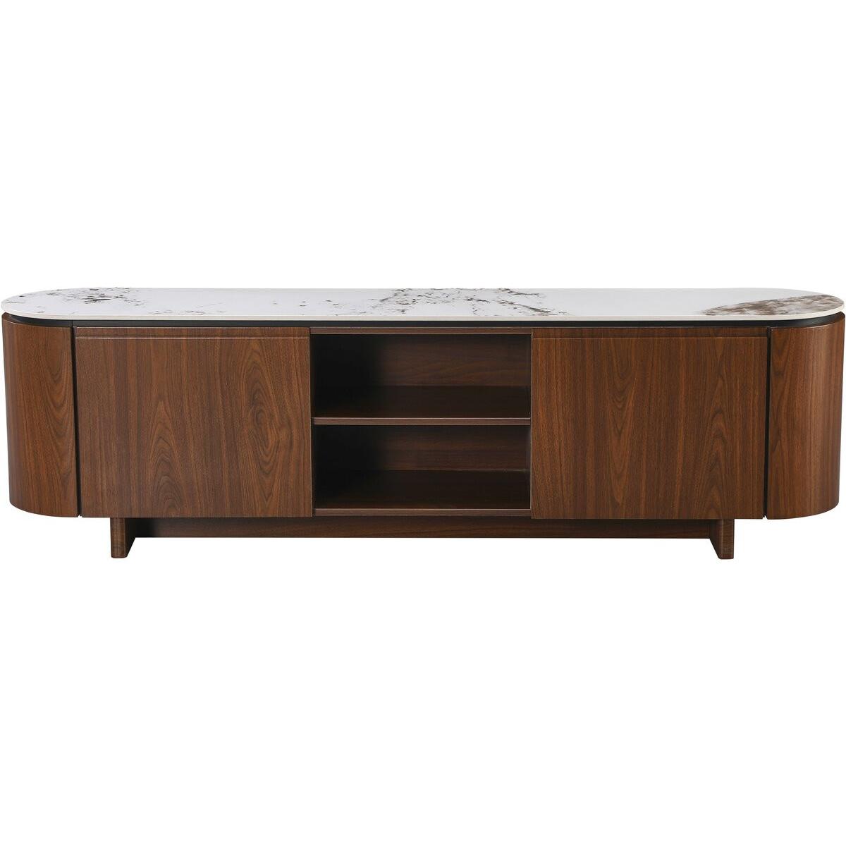 Habitat y Jardin - Soporte de TV de madera "Stonea" con tapa de cerámica - 200 x 40 x 55 cm - Marrón