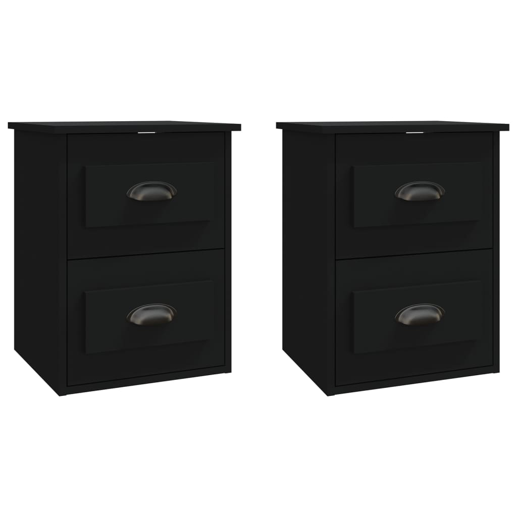 vidaXL Mesitas de noche de pared 2 uds negras 41,5x36x53 cm