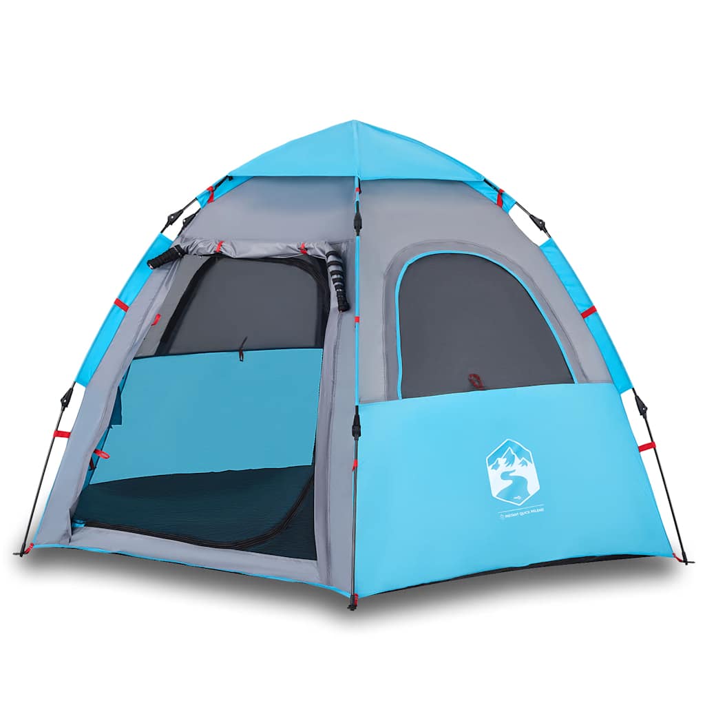 vidaXL Tienda de campaña cabaña 4 personas apertura rápida azul