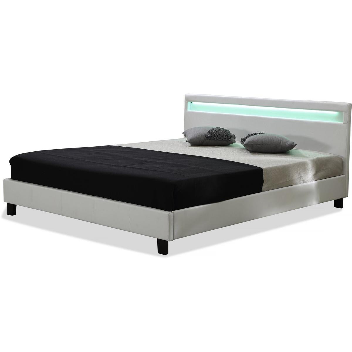 Habitat y Jardin - Cama con cabecero LED "Maria"- 160 x 200 cm - Blanco