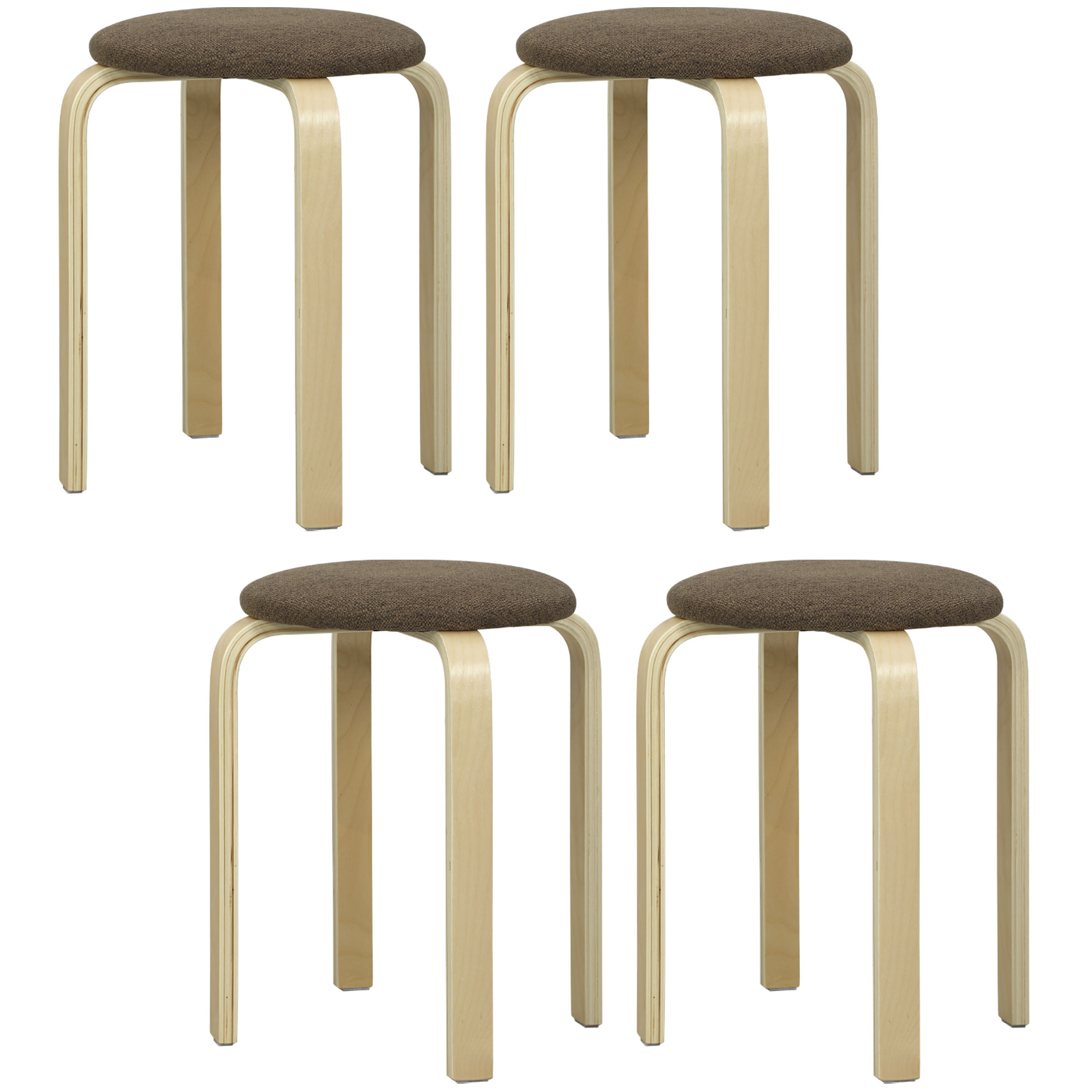 HOMCOM Juego de 4 Taburetes Apilables Redondos Taburetes Bajo de Cocina con Asiento Acolchado para Comedor Dormitorio Oficina Salón