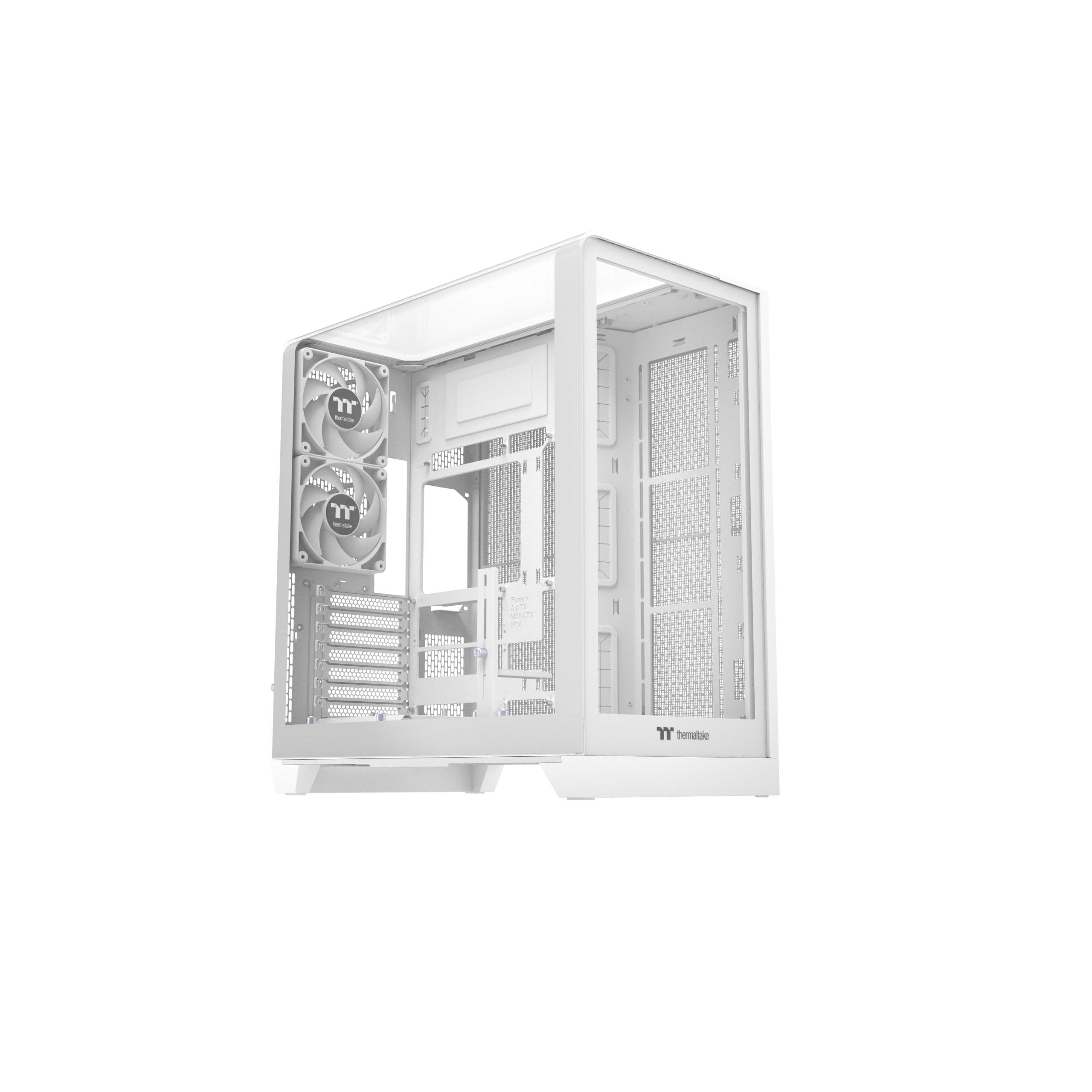 Thermaltake View 390 TG | Semitorre ATX | Panel Lateral de Vidrio Templado Curvado | 2 Ventiladores CT120 PWM Preinstalados | Construcción de Acero SPCC Blanco Nieve