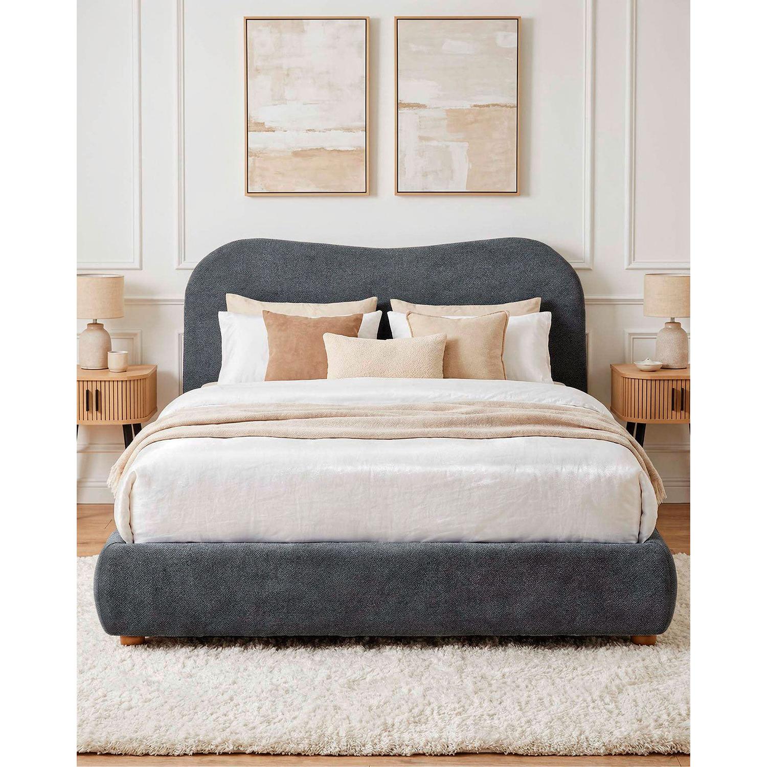 Canapé matrimonio tapizado con cabecero Greta - Color Gris oscuro - Homekit