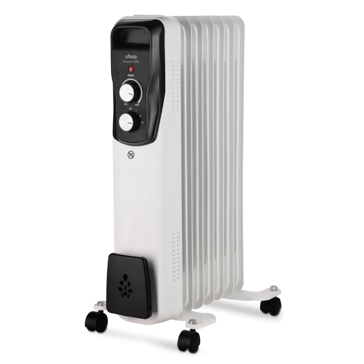 Ufesa - Radiador de aceite Antares 1500 con 7 elementos, 1500 W, termostato regulable hasta 85°C y seguridad anti-vuelco para uso en salón, dormitorio o baño