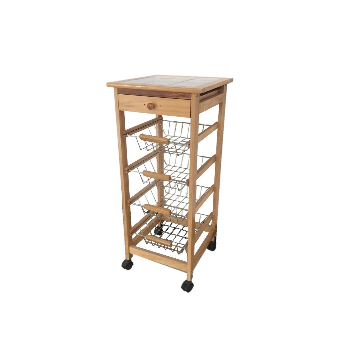 Meyvaser Carro Verdulero Frutero Cocina 4 cestas y Cajon cubertero 37x37x85cm con Ruedas