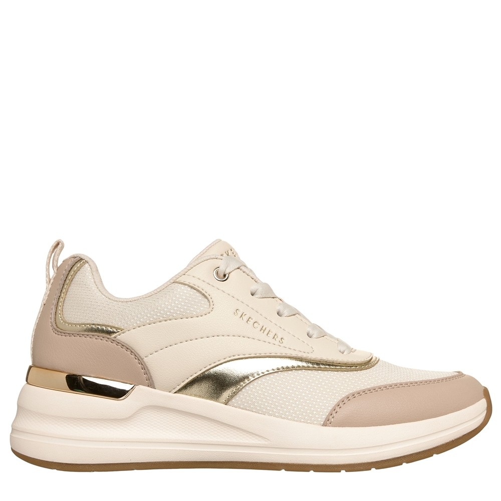 Cómoda  Cómoda zapatilla mujer BILLION 2 HIGH-END en tejido beig aspecto piel. Plantilla de confort SKECHERS Memory Foam® Cómoda y elegante cuña blanca antideslizante. Altura Tacón bajo (1-3 cm) Referencia 177342-NTGD