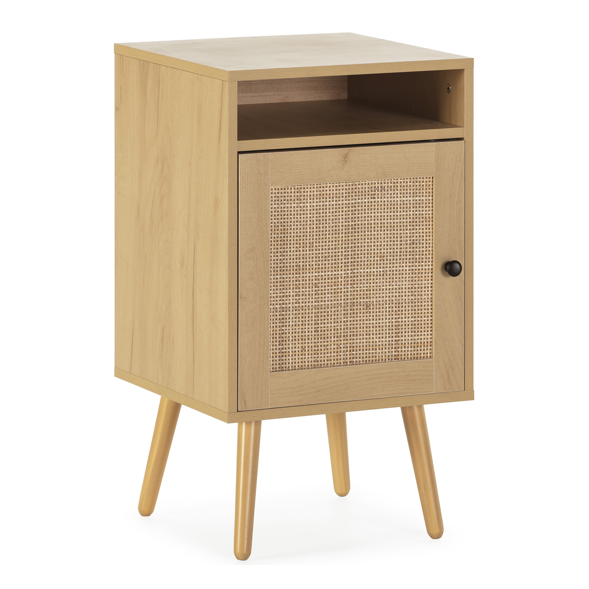 Mesita de noche de ratán modelo Bella 1 puerta, 40x39x70cm color roble  VS Venta-Stock