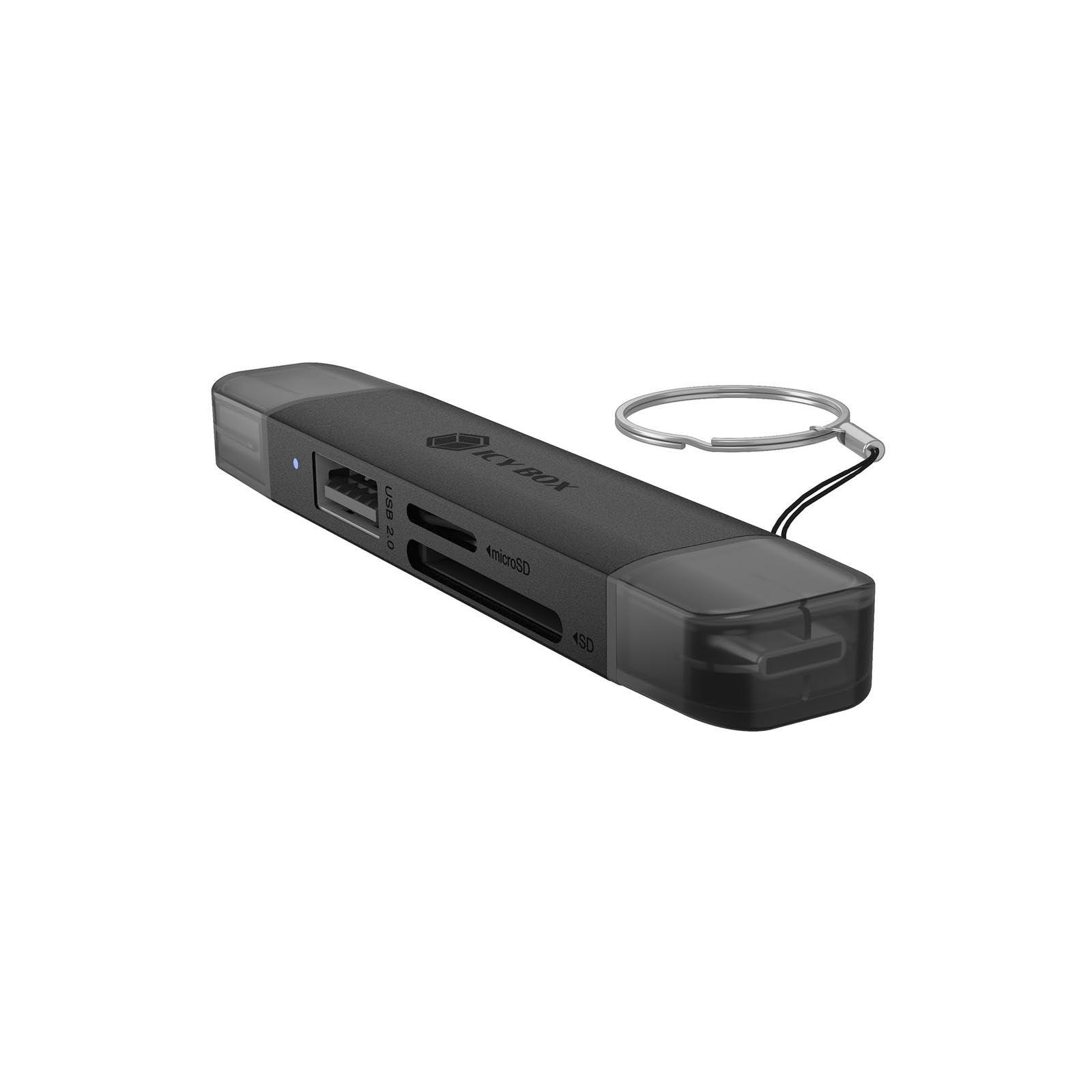 Icy Box Lector de Tarjetas 3 en 1 USB-C/A, SD y microSD de 5 Gbps con Puerto USB-A Adicional, para PC, portátil, MacBook, Tablet y Smartphone, IB-CR203-CU3