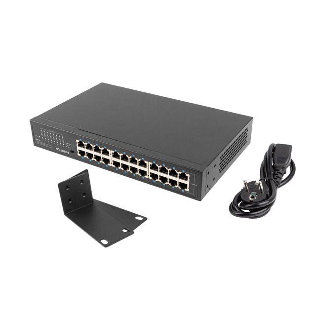 HUB Switch puertos 24 LANBERG RSGE-24  | 24 puertos básicos de conmutación RJ-45 Ethernet, Negro