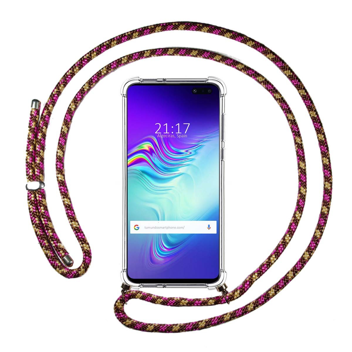 Tumundosmartphone Funda Colgante Transparente para Samsung Galaxy S10 5G con Cordon Rosa / Dorado