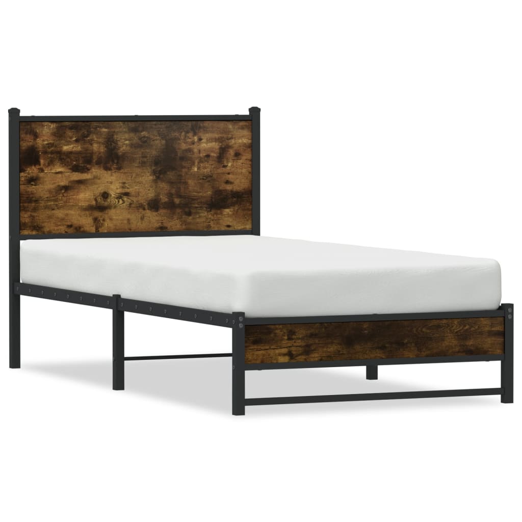 vidaXL Estructura de cama sin colchón metal roble ahumado 100x200 cm