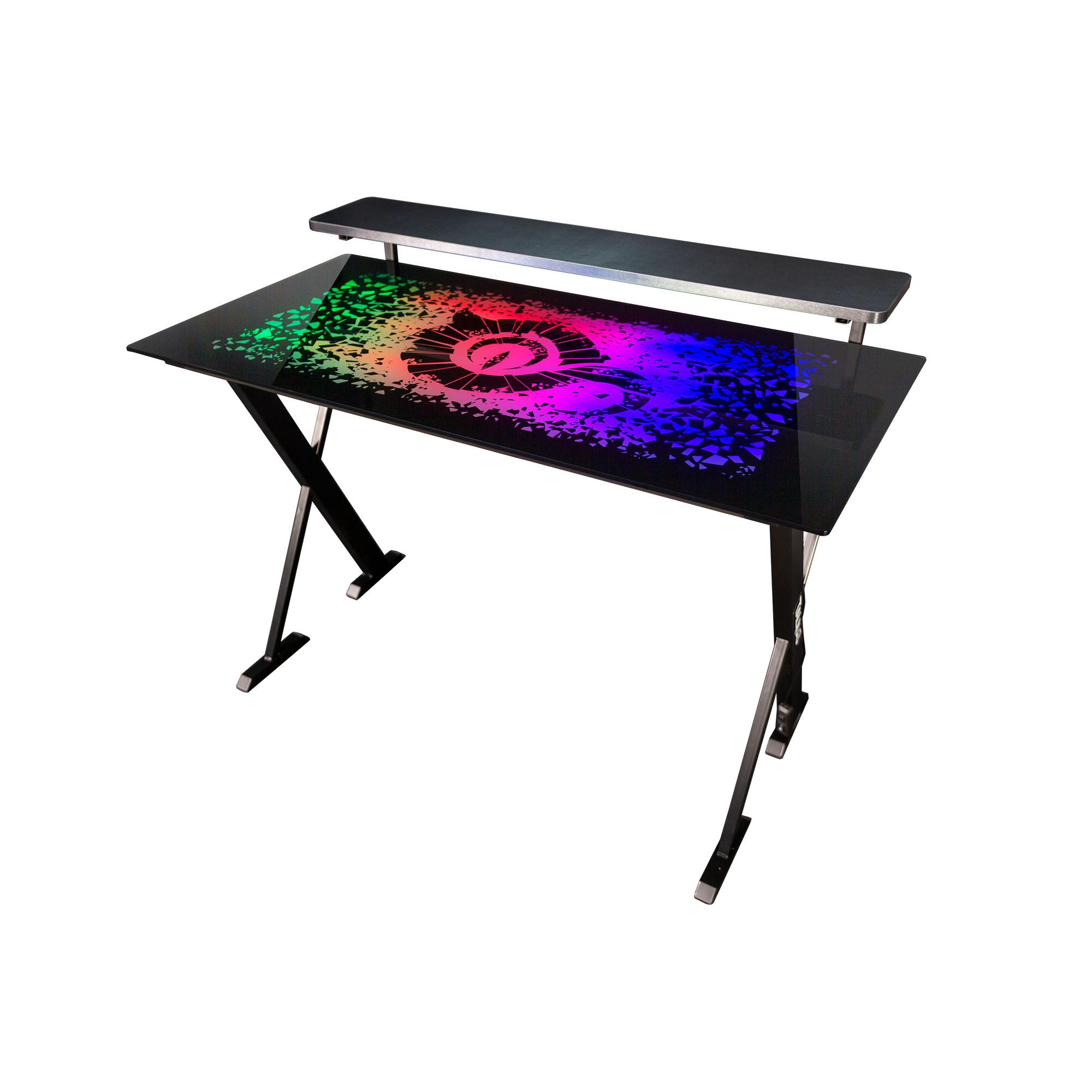 Mesa Gaming Talius Warship X1 con Iluminación LED RGB - Tablero de Cristal Templado 120x60cm - Patas de Acero - Negro
