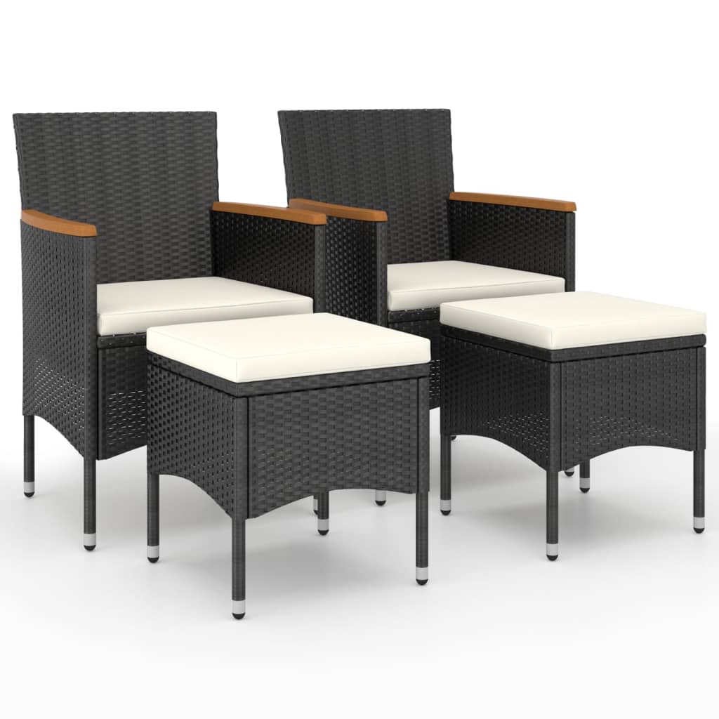 vidaXL Juego de sillas y taburetes jardín 4 pzas ratán sintético negro