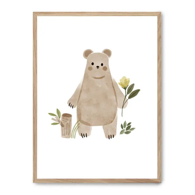 Cuadro bear iii 30x40cm, Póster impreso en papel de primera calidad de 180gr, montado sobre marco de madera MDF acabado roble., Infantil - Bebé