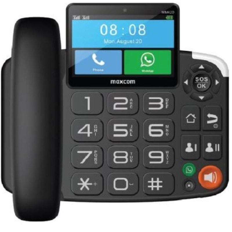 Maxcom MM42D SE 4G VoLTE - Smartphone de escritorio con cable para oficina y uso doméstico - Pantalla táctil a color de 4 pulgadas - Punto de acceso Wi-Fi - Botón SOS - Bluetooth - WhatsApp - Android
