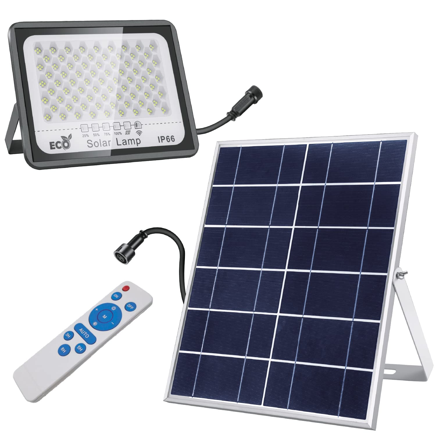 LumenSolar - Kit Solar Compuesto de Placa Solar y Foco LED, Equipo Impermeable Nivel IP66, Kit Solar Autoconsumo, Temperatura Color 6000K-6500K, Tension Maxima 500V, Regulable con Mando Distancia