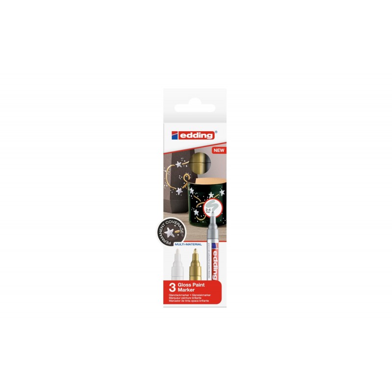 Edding - 750 marcador permanente Punta fina Oro, Plata, Blanco 3 pieza(s) 750-E3-MET