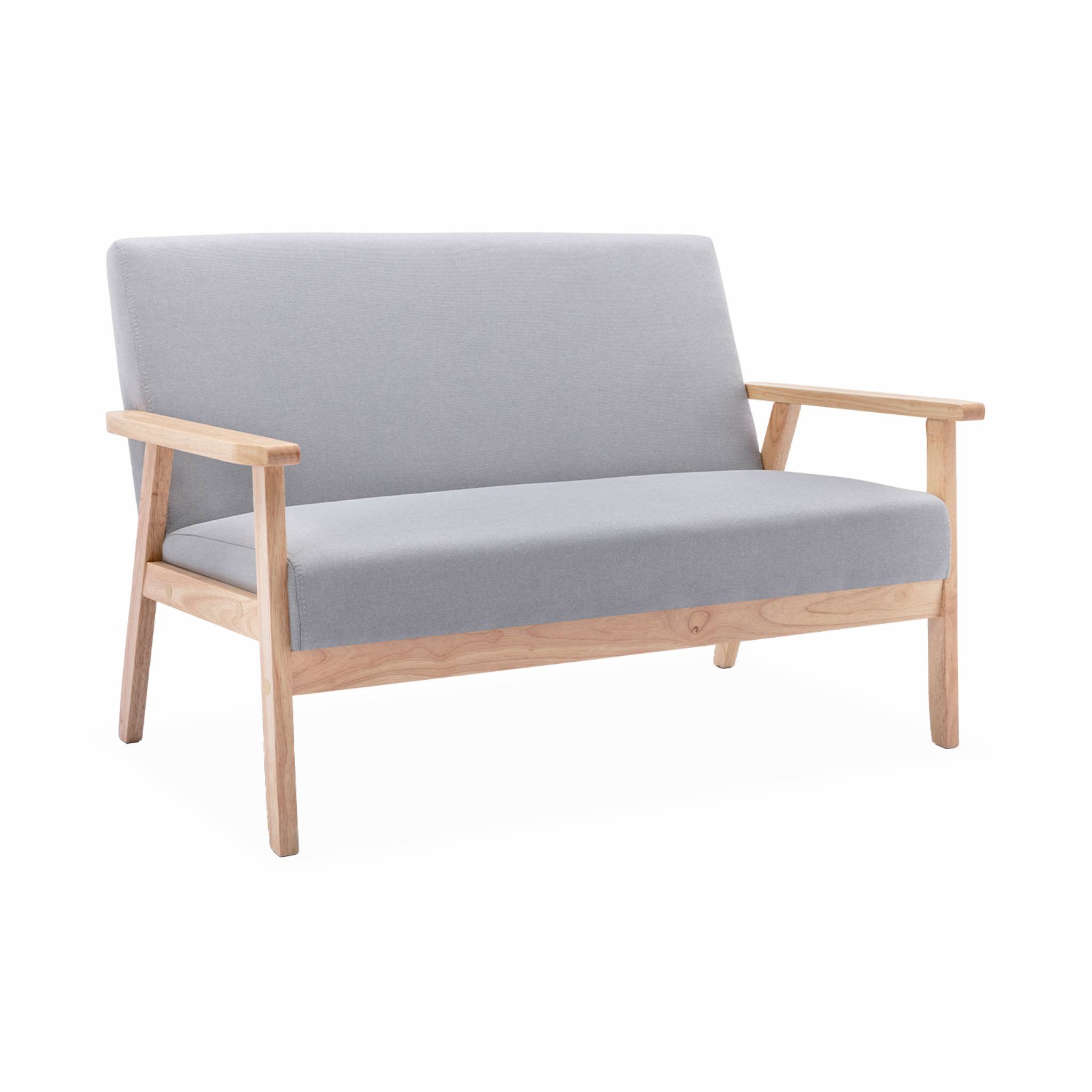 Sofá o banco con tela y patas de madera, 2 plazas