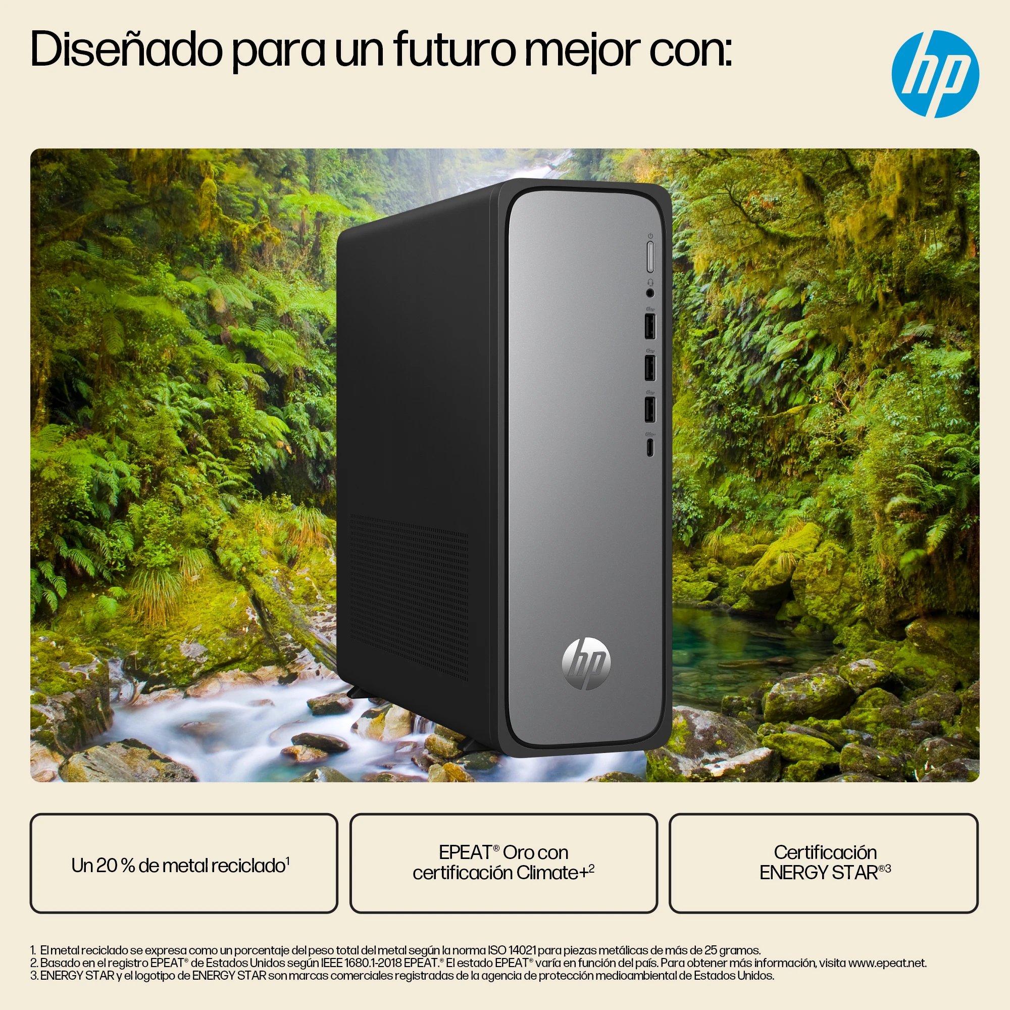 Pc Sobremesa Torre Sin S.O. Intel Core i3-14100 HP PC1035697  | Intel® UHD Graphics, 8Gb., 512GB, Bluetooth, Plata