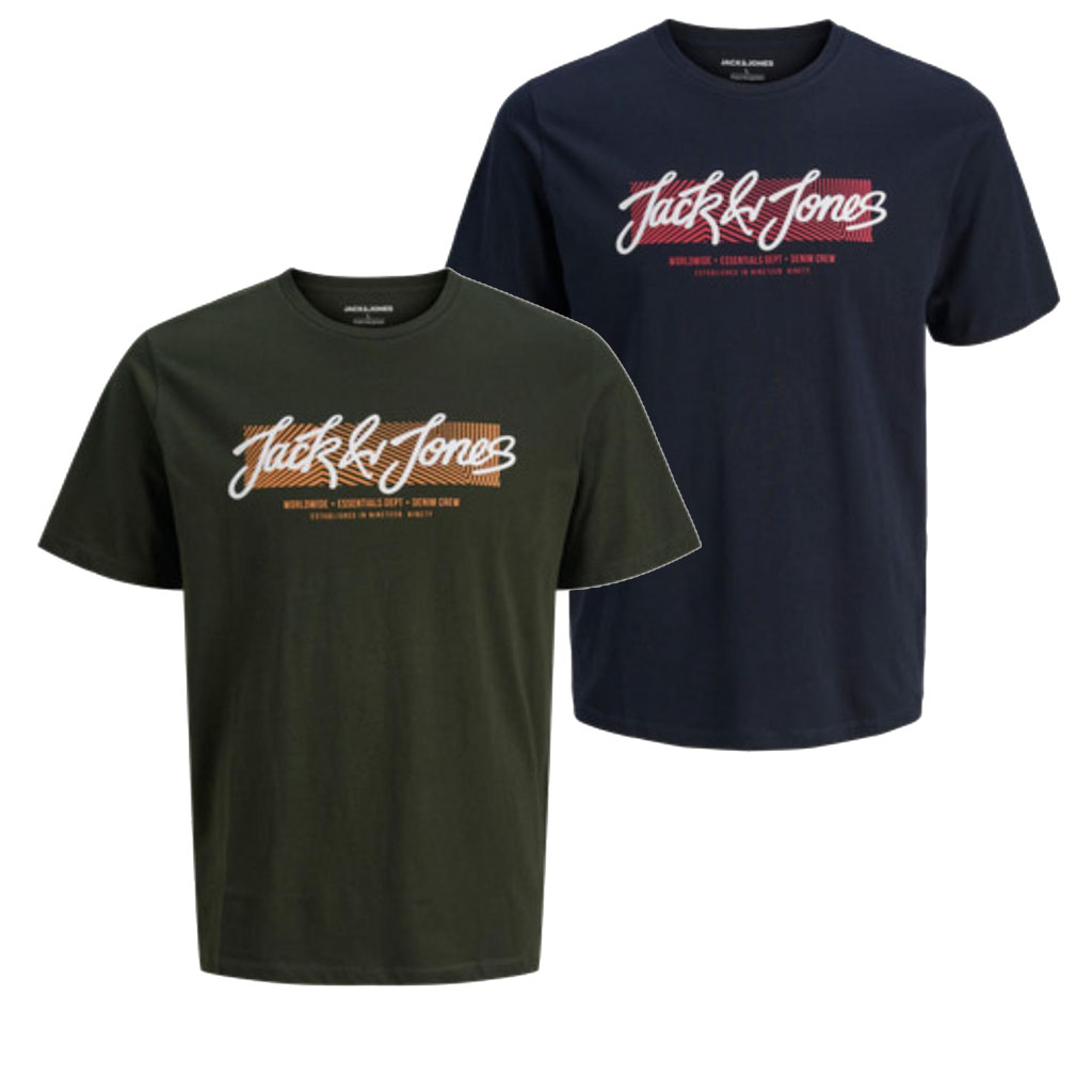 Jack & Jones Hombre Pack 2 Camisetas de Algodón Mod JJURBAN logo estampado Ajuste Standard Moda Casual Informal REF 12279114