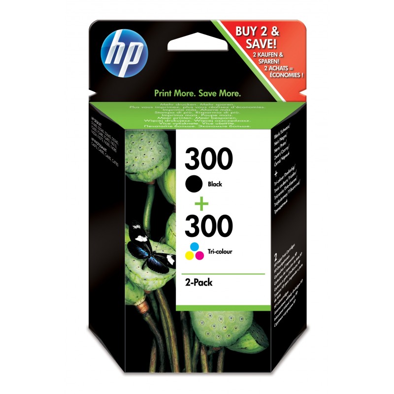 HP - Pack de ahorro de 2 cartuchos de tinta original 300 negro/Tri-color CN637EE