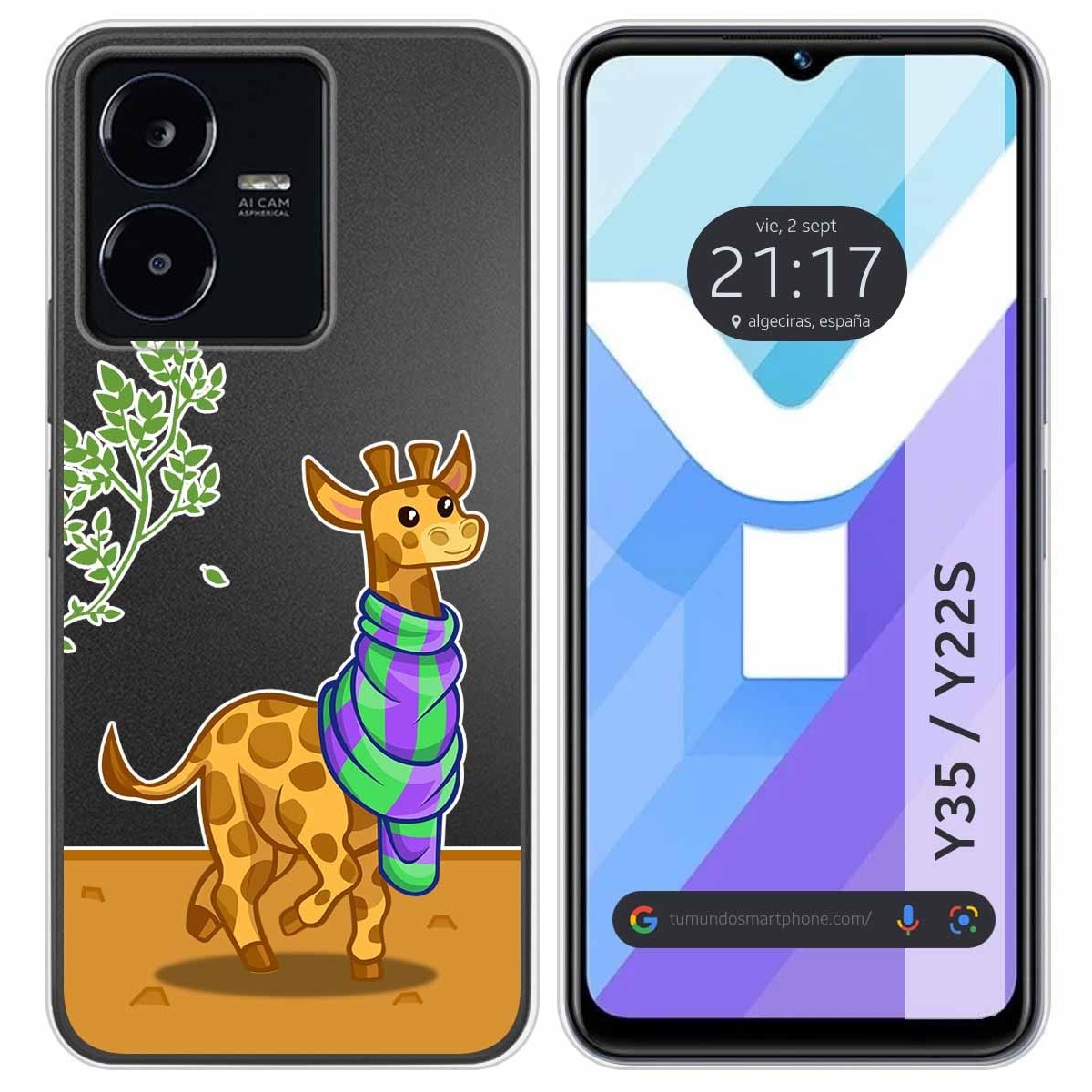 Funda Silicona Transparente para Vivo Y35 / Y22s diseño Jirafa Dibujos