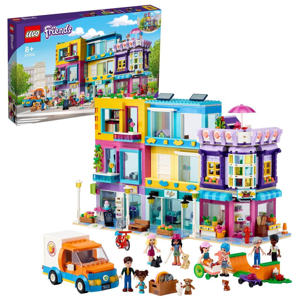 LEGO - Kit de construcción LEGO® Friends 41704 Edificio de la Calle Principal; bloque de apartamentos con juguete que representa una tienda y un café; para mayores de 8 años (1682 piezas)