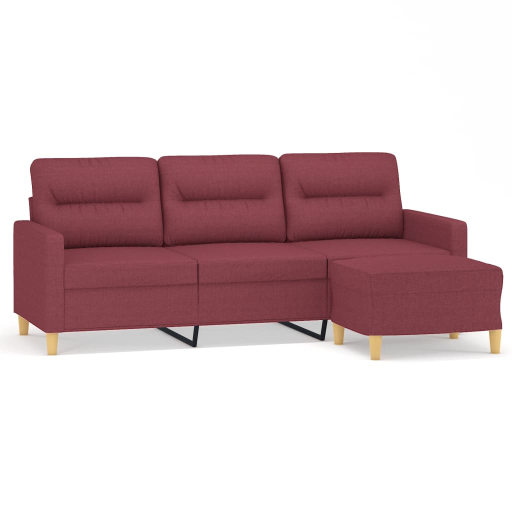 vidaXL Sofá de 3 plazas con taburete de tela rojo tinto 180 cm