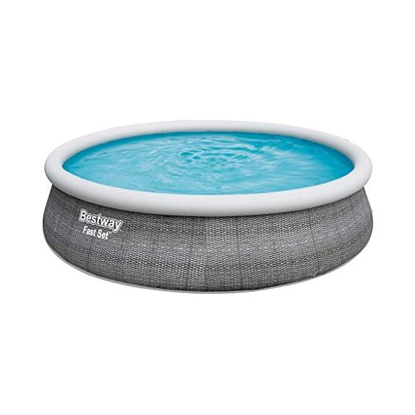 Piscina redonda autoportante Bestway Fast Set diseño ratán Ø396 x 84 cm con depuradora tipo II, capacidad 7.340 L, hecha en poliéster/PVC gris para jardín